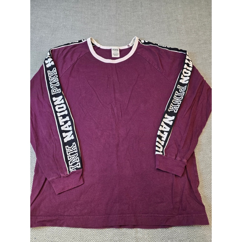 PINK Victoria's Shirt Top Women L Purple Secret Nation Logo Long Sleeve Crewneck